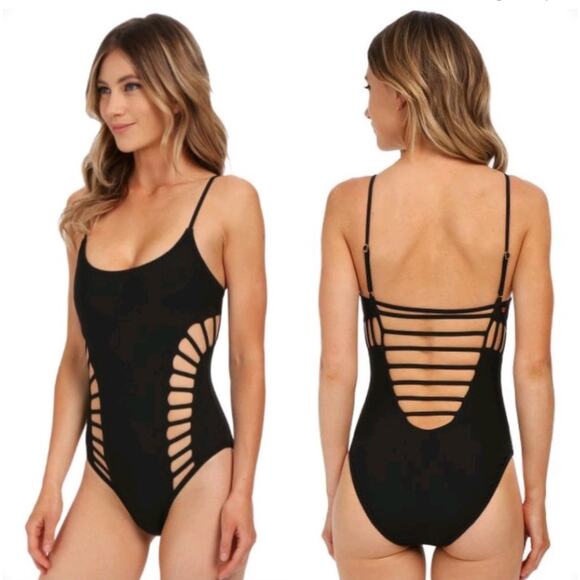 Red Carter Swimsuit Size 10 Mio Splice and Dice NEW Cut Out One Piece Black NWOT - Picture 1 of 16